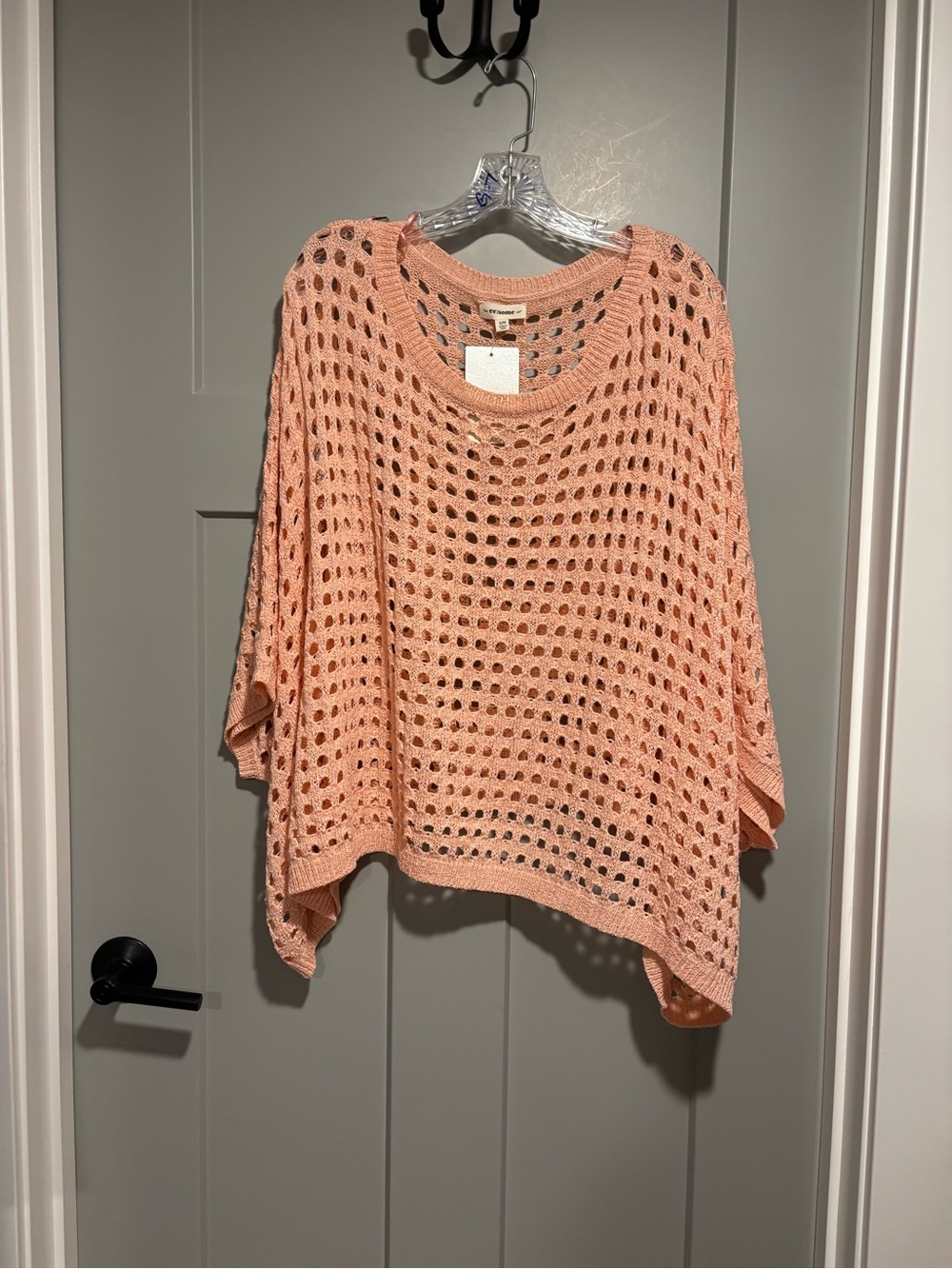 eesome Peach Open-Knit Poncho Sweater